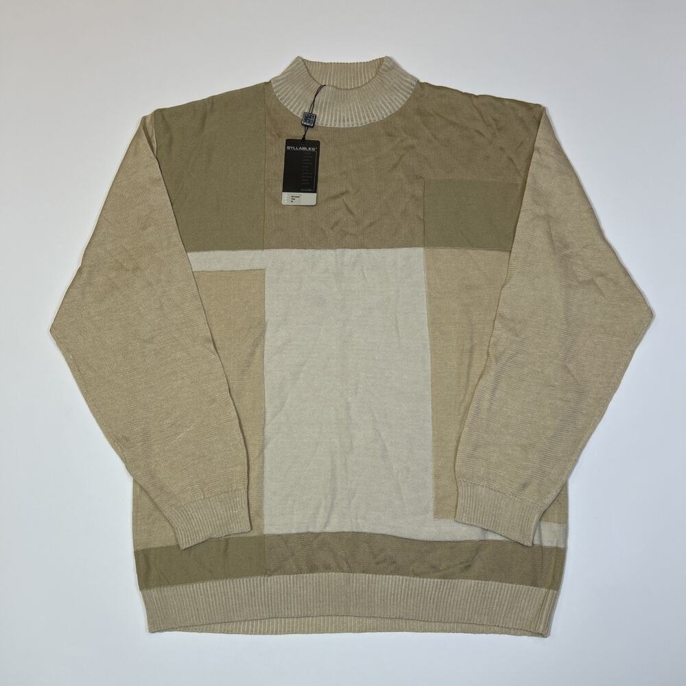 Syllables Mens XL High Neck Sweater NWT Tan Gold Knit Made In Korea